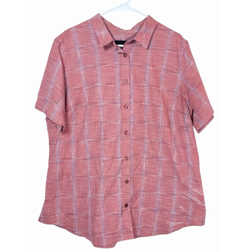 Wildfang Essential Button Up 1X Pink Plaid Linen Shirt Plus Cottagecore Boho